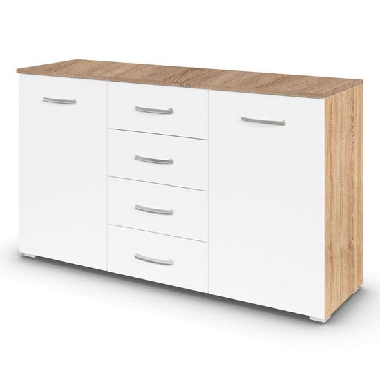 Rauch Aditio 2 Door Medium Sideboard with 4 Drawer - 120cm - Sonoma Oak and Alpine White