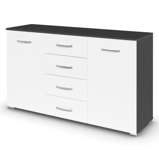 Rauch Aditio 2 Door Medium Sideboard with 4 Drawer - 120cm - Metallic Dark Grey and Alpine White