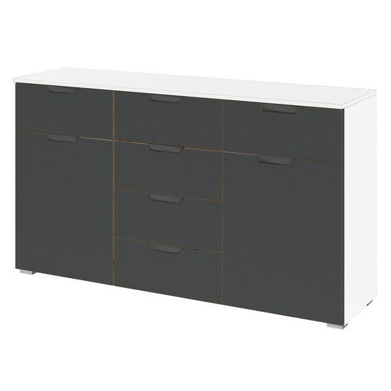Rauch Aditio 2 Door Medium Sideboard with 6 Drawer - 120cm - Alpine White and Metallic Dark Grey