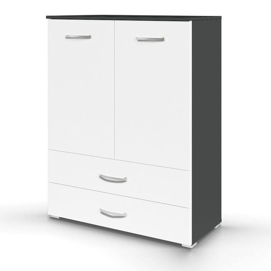 Rauch Aditio 2 Door Cupboard with 2 Bottom Drawer - Metallic Dark Grey and Alpine White