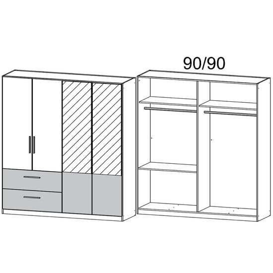 Rauch Alvor 181cm 4 Door Combi Wardrobe - Alpine White and Metallic Dark Grey
