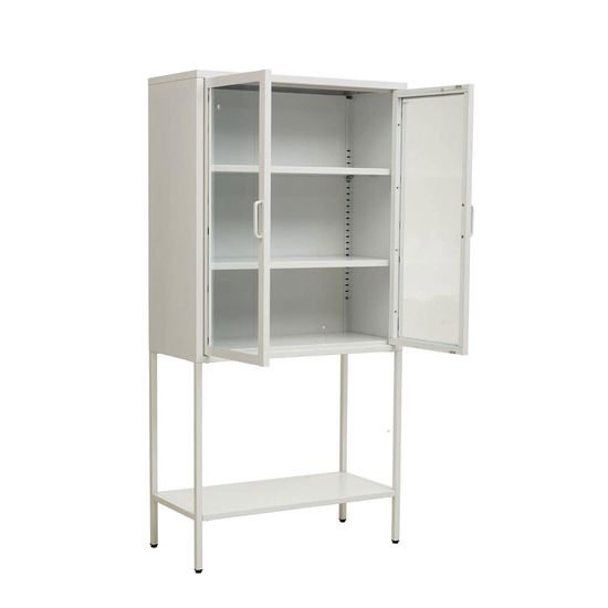 Acier White Metal 2 Door Display Cabinet with Glass Doors