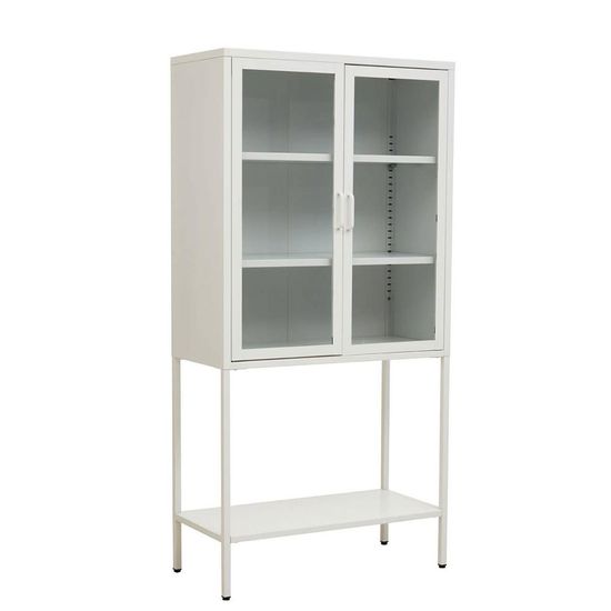 Acier White Metal 2 Door Display Cabinet with Glass Doors