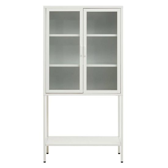 Acier White Metal 2 Door Display Cabinet with Glass Doors