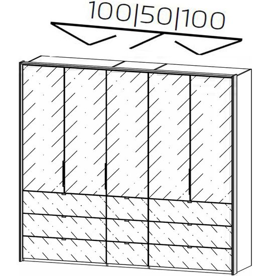 Rauch Erimo 254cm 5 Door Wardrobe with 9 Drawer - Alpine White and Crystal White Glass