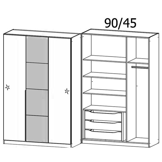Rauch Bellezza 141cm 3 Door Wardrobe - Alpine White and Artisan Oak