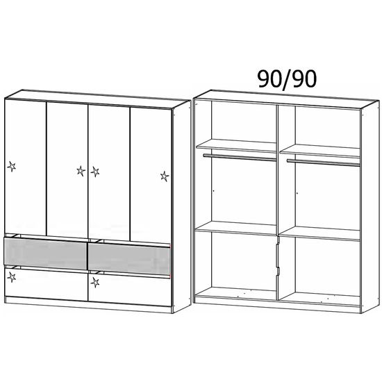 Rauch Winnipeg 181cm 4 Door Wardrobe - Alpine White High Gloss and Halifax Oak