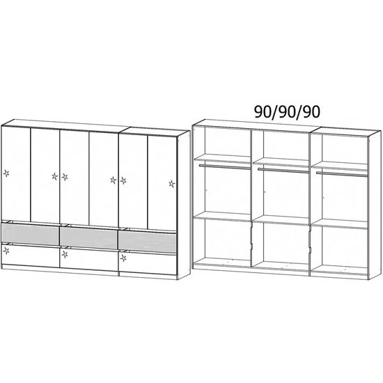 Rauch Winnipeg 271cm 6 Door Wardrobe - Alpine White High Gloss and Halifax Oak