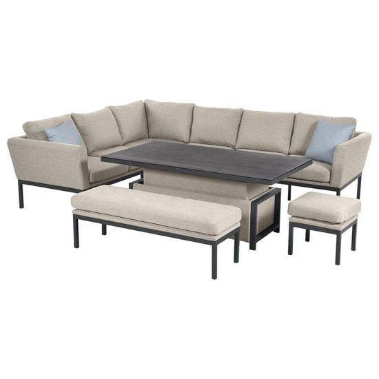 Clearance - Maze Pulse Oatmeal 8 Seater Rising Table Corner Garden Sofa Dining Set with Bench Footstool - FSS16379
