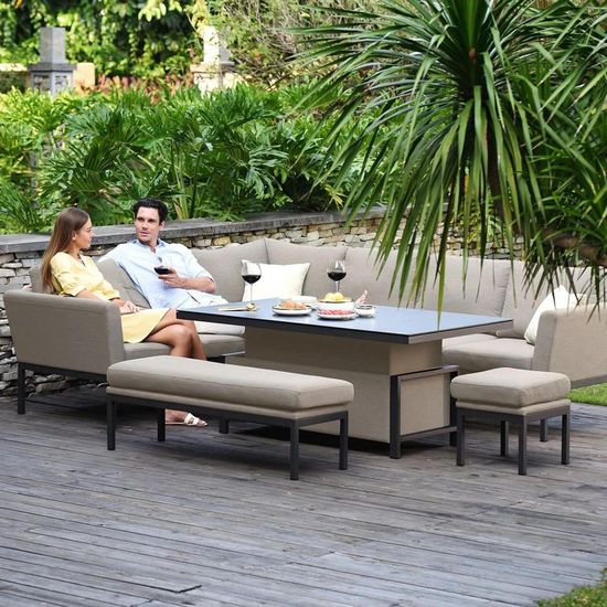 Clearance - Maze Pulse Oatmeal 8 Seater Rising Table Corner Garden Sofa Dining Set with Bench Footstool - FSS16379