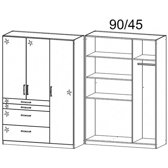 Rauch Homburg 136cm 3 Door Wardrobe with Drawer - Alpine White and High Gloss Grey