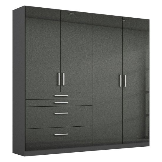 Rauch Homburg 181cm 4 Door Wardrobe with Drawer - Metallic Dark Grey and High Gloss Grey
