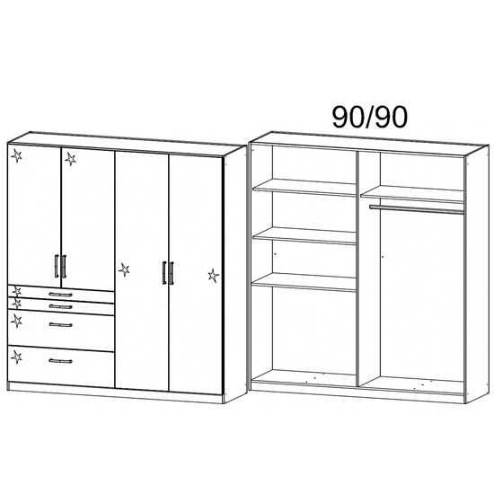 Rauch Homburg 181cm 4 Door Wardrobe with Drawer - Metallic Dark Grey and High Gloss Grey