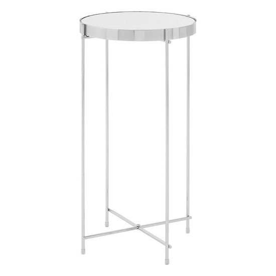 Allure Clear Mirrored Tall Round Side Table with Chrome Legs