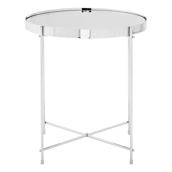 Allure Clear Mirrored Round Side Table with Chrome Legs