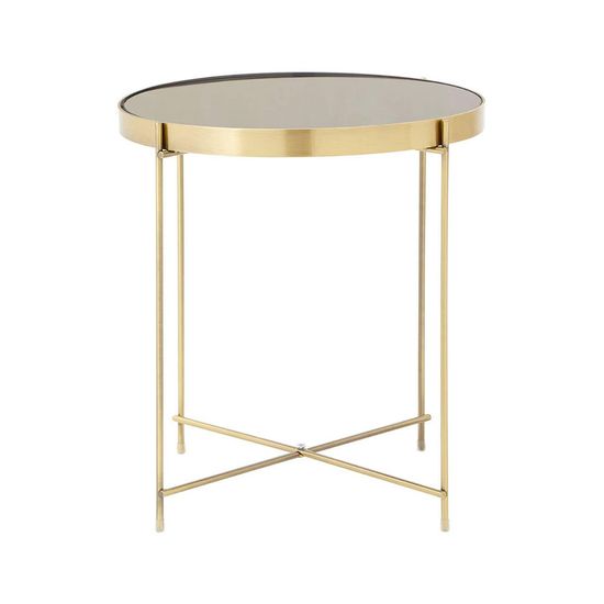 Allure Black Mirrored Round Side Table with Gold Legs