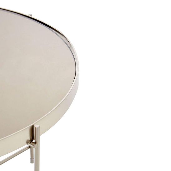 Allure Grey Mirrored Large Round Side Table with Chrome Legs