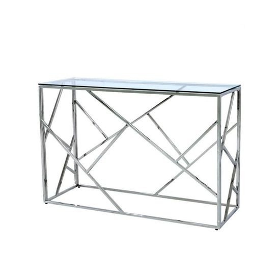 Azaria Glass and Chrome Geometric Base Console Table