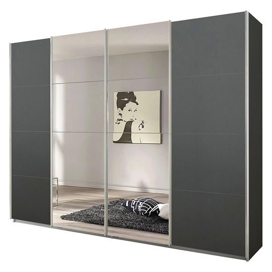 Rauch Syncrono 271cm 4 Door Sliding Wardrobe with Mirror - Metallic Dark Grey
