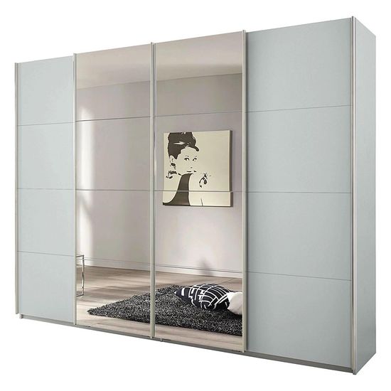 Rauch Syncrono 271cm 4 Door Sliding Wardrobe with Mirror - Silk Grey