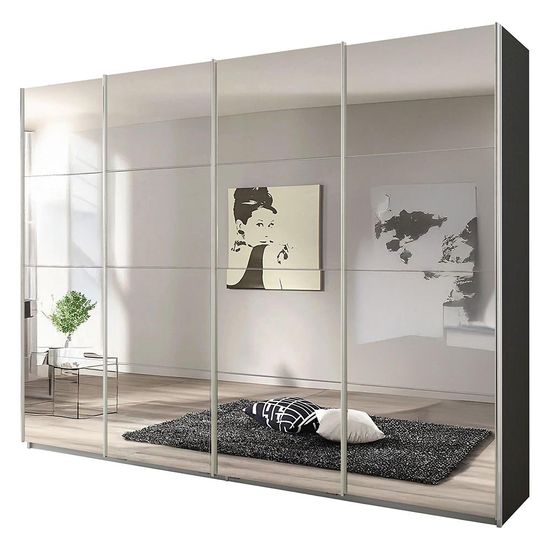 Rauch Syncrono 271cm 4 Door Sliding Mirrored Wardrobe - Metallic Dark Grey