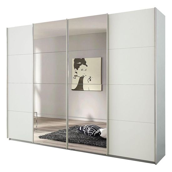Rauch Syncrono 271cm 4 Door Sliding Wardrobe with Mirror - Silk Grey and Alpine White