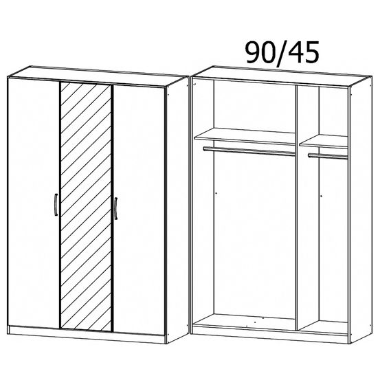 Rauch Skandi 136cm 3 Door Wardrobe with Mirror - Metallic Dark Grey