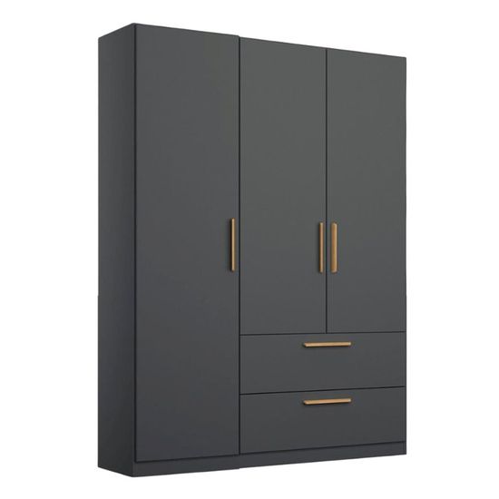 Rauch Skandi 136cm 3 Door Wardrobe with Drawer - Metallic Dark Grey