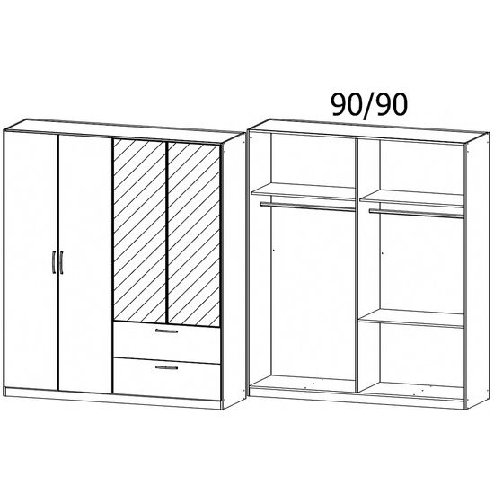 Rauch Skandi 181cm 4 Door Combi Wardrobe - Metallic Dark Grey