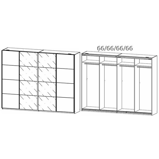 Rauch Syncrono 271cm 4 Door Sliding Wardrobe - Sonoma Oak and Basalt Glass