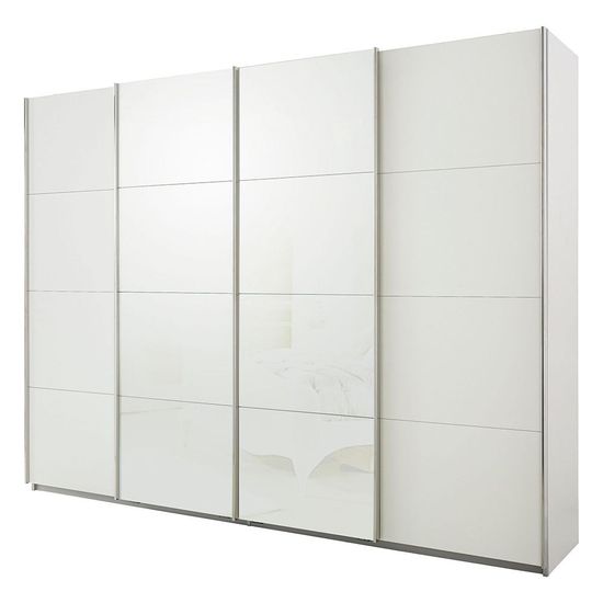 Rauch Syncrono 271cm 4 Door Sliding Wardrobe - Alpine White and White Glass