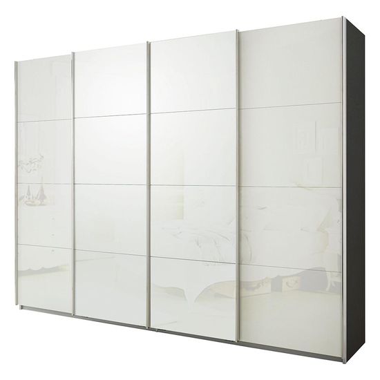 Rauch Syncrono 271cm 4 Door Glass Sliding Wardrobe - Metallic Dark Grey and White