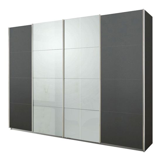 Rauch Syncrono 271cm 4 Door Sliding Wardrobe - Metallic Dark Grey and Grey High Gloss