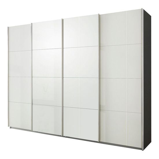 Rauch Syncrono 271cm 4 Door High Gloss Sliding Wardrobe - Metallic Dark Grey and White