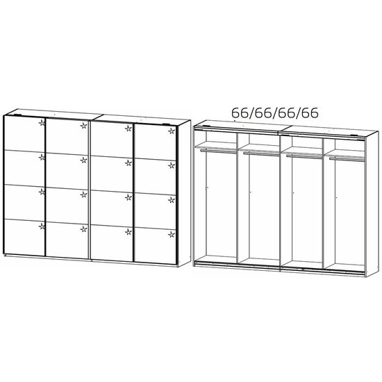 Rauch Syncrono 271cm 4 Door High Gloss Sliding Wardrobe - Metallic Dark Grey and Grey