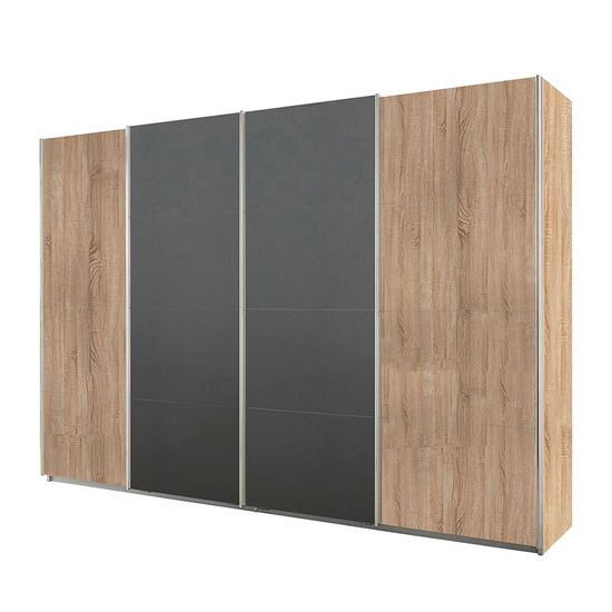 Rauch Syncrono 316cm 4 Door Sliding Wardrobe - Sonoma Oak and Metallic Dark Grey