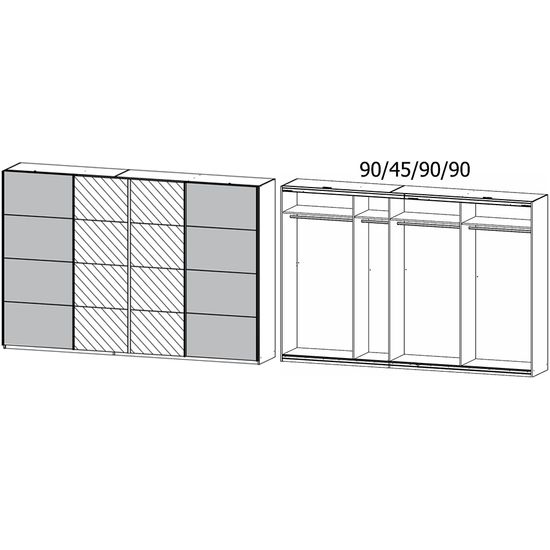 Rauch Syncrono 316cm 4 Door Sliding Wardrobe with Mirror - Sanremo Oak Light and Metallic Dark Grey