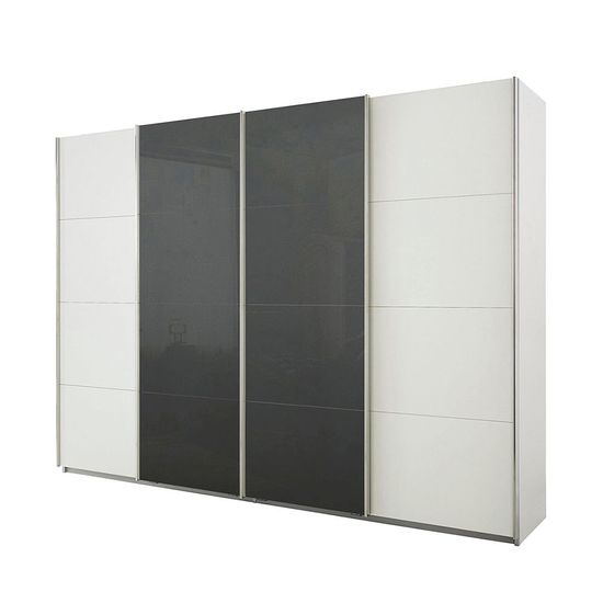 Rauch Syncrono 316cm 4 Door Sliding Wardrobe - Alpine White and Basalt Glass