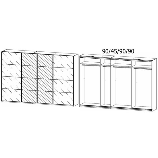 Rauch Syncrono 316cm 4 Door Sliding Wardrobe with Mirror - Metallic Dark Grey and Basalt Glass