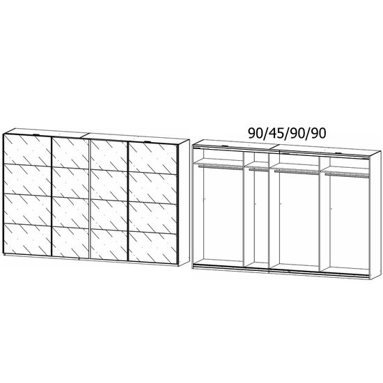 Rauch Syncrono 316cm 4 Door Glass Sliding Wardrobe - Sanremo Oak Light and White
