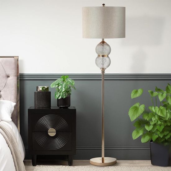 Cream Linen and Silver Glass Floor Lamp