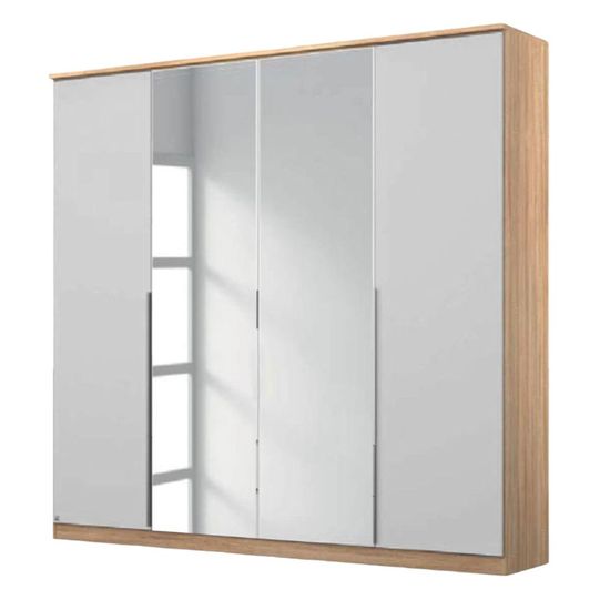 Rauch Texas 181cm 4 Door Wardrobe with Mirror - Sonoma Oak and Alpine White
