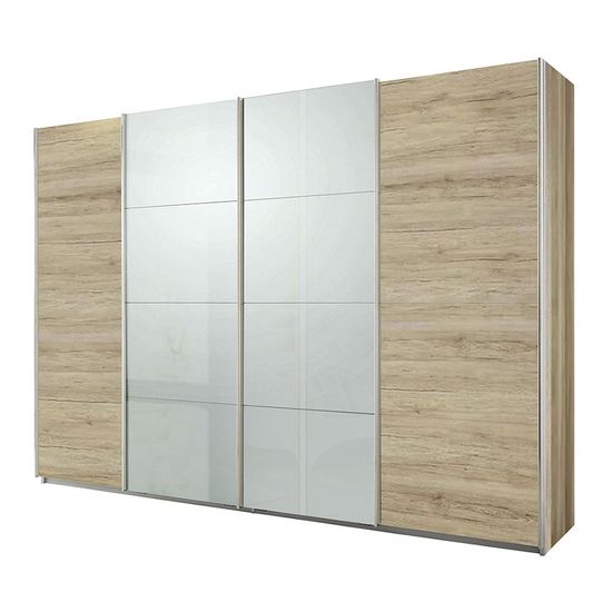 Rauch Syncrono 316cm 4 Door Sliding Wardrobe - Sanremo Oak Light and Grey High Gloss