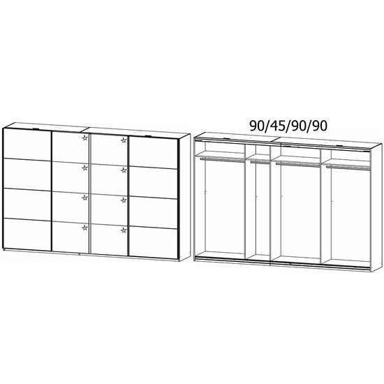 Rauch Syncrono 316cm 4 Door Sliding Wardrobe - Silk Grey and Grey High Gloss