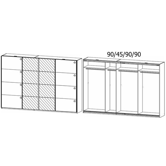 Rauch Syncrono 316cm 4 Door Sliding Wardrobe with Mirror - Metallic Dark Grey and Grey High Gloss