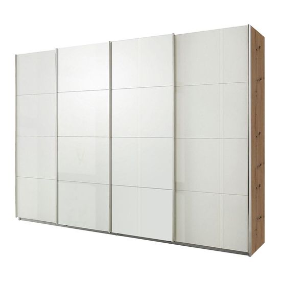 Rauch Syncrono 316cm 4 Door High Gloss Sliding Wardrobe - Artisan Oak and White