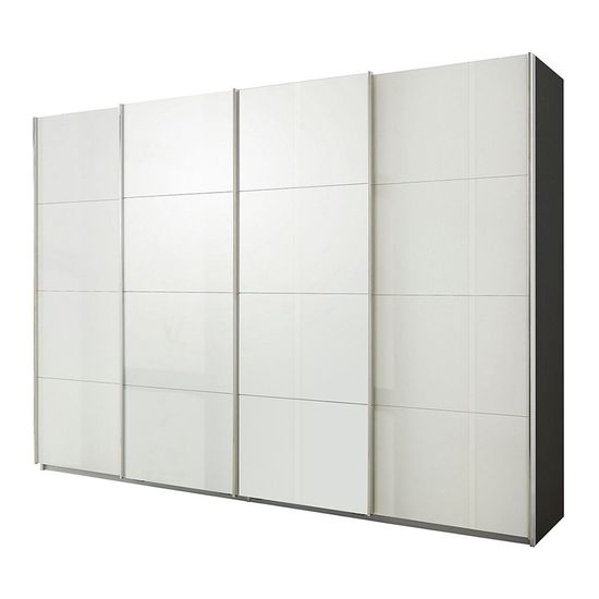 Rauch Syncrono 316cm 4 Door High Gloss Sliding Wardrobe - Metallic Dark Grey and White
