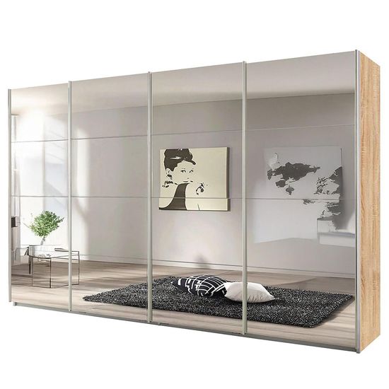 Rauch Syncrono 361cm 4 Door Sliding Mirrored Wardrobe - Sonoma Oak