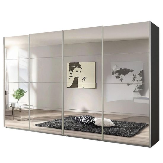 Rauch Syncrono 361cm 4 Door Sliding Mirrored Wardrobe - Metallic Dark Grey