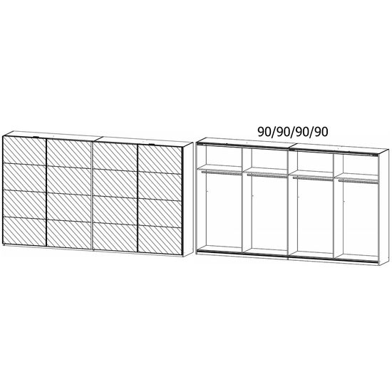 Rauch Syncrono 361cm 4 Door Sliding Mirrored Wardrobe - Metallic Dark Grey